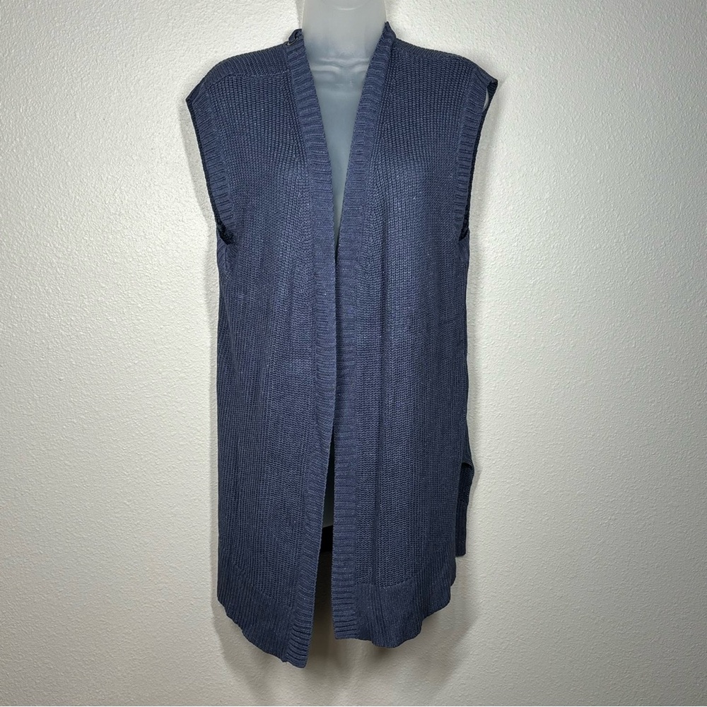 Chico’s Lace Back Blue Metallic Maureen Vest Sleeveless Cardigan